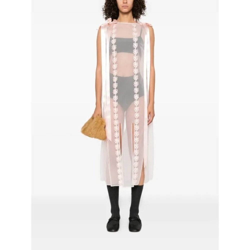 Simone Rocha pale pink ribbon-trimmed sleeveless midi dress size US 0 NWOT - Picture 1 of 11
